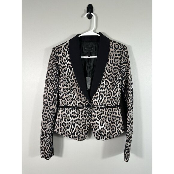 NWOT BCBGMaxazria Jacket‎ Womens XS Black Leopard Print Bowie Single Button - Picture 1 of 12